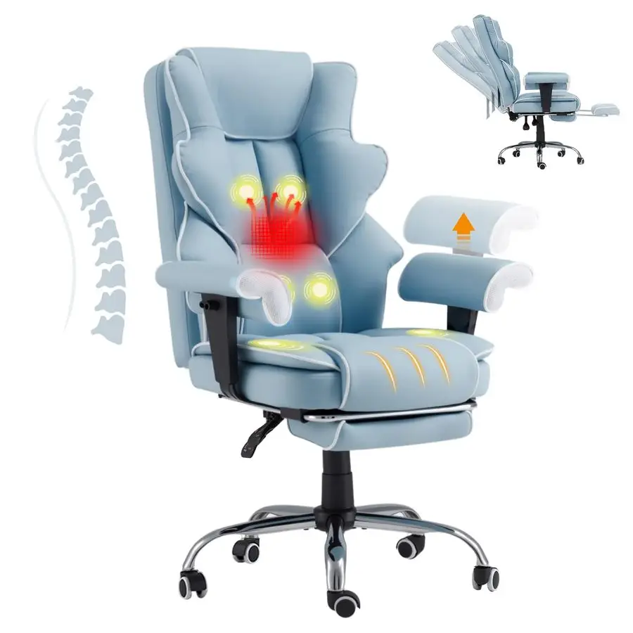 เก้าอี้นวด 6 จุด, เก้าอี้สำนักงานแบบมีระบบทำความร้อน, เก้าอี้สำนักงานที่บ้านตามหลักสรีรศาสตร์พร้อมที่พักเท้าแบบยืดหดได้และฟังก์ชั่นปรับเอน