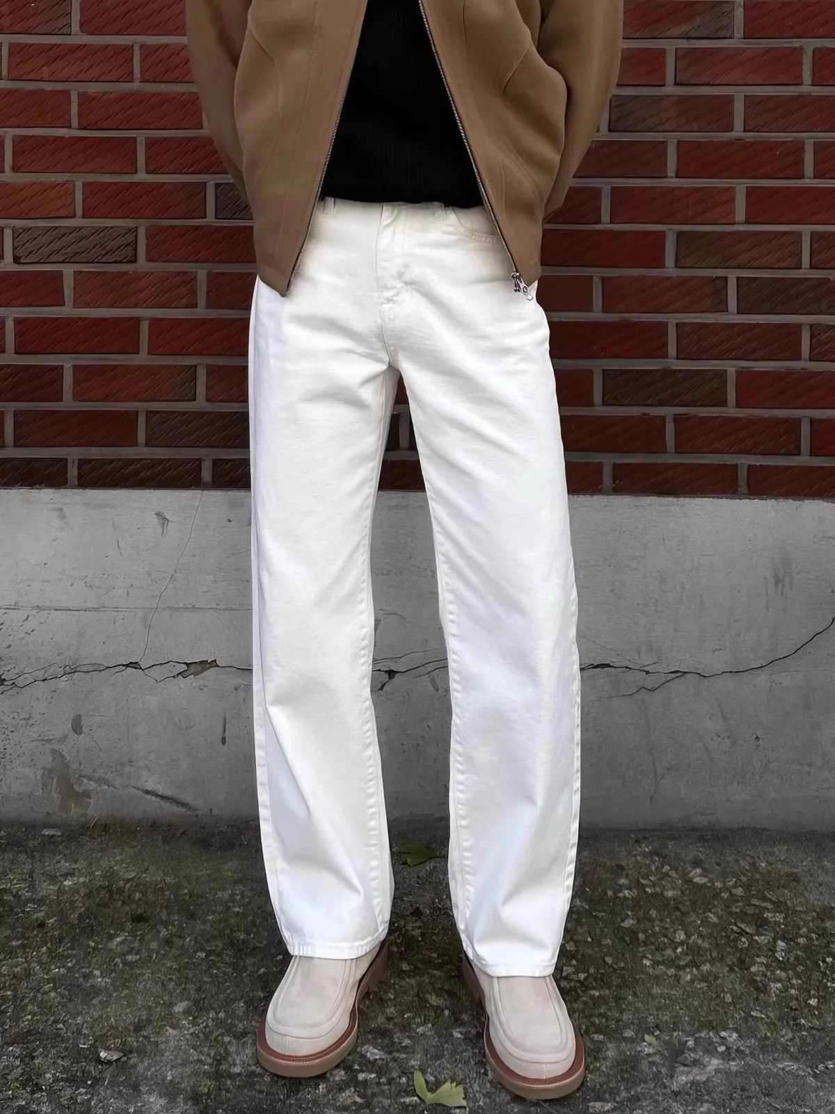 

Белые повседневные широкие джинсы для мужчин, весенне-осенние, в японском стиле Cleanfit, молодежные, прямого кроя, свободные, современные, молодежные