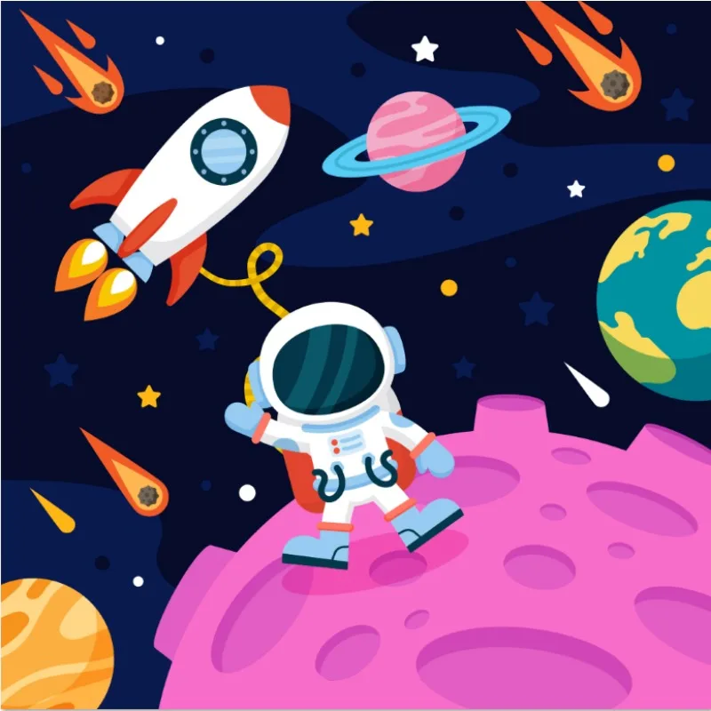 8x8FT Girl Astronaut Pink Rocket Space Galaxy Spaceship Planet Custom Backgrounds Photo Backdrops Seamless Vinyl 240cm X 240cm