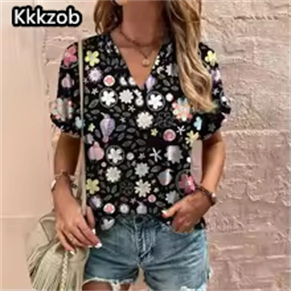 Ethnic Printed Summer Women's T-Shirt Short Sleeve Fashion V-Neck Tee Shirt Casual Harajuku Outdoor T Shirt for Ladie Streetwear