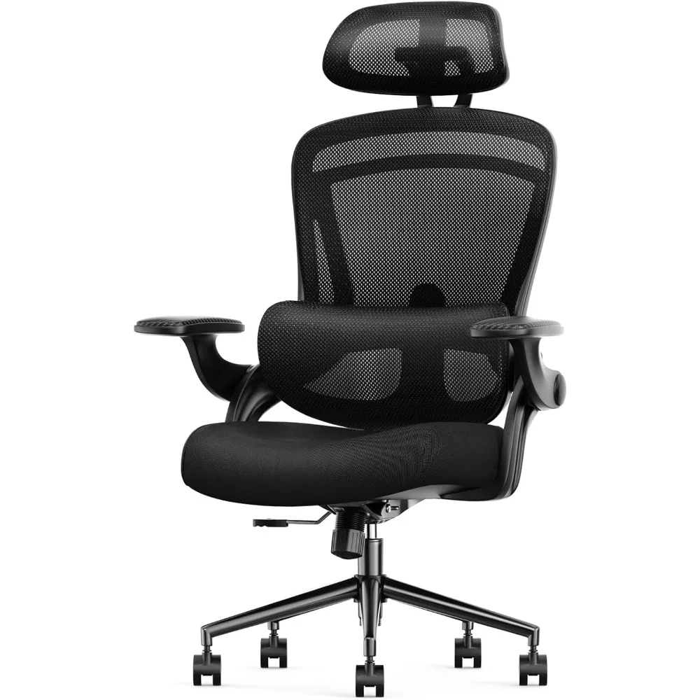 

Office Chair, Ergonomic High Back with 2D Headrest, Up&Down Lumbar Support, with Adjustable Flip-up Armrests, Office Chair