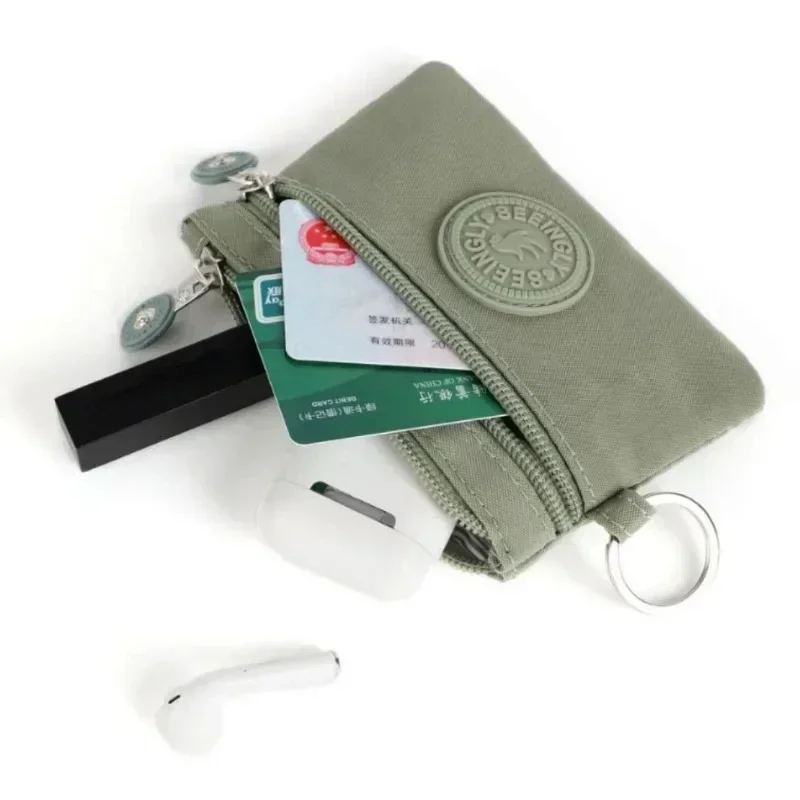Korean Short Zipper Coin Purse Letter Double Layer Nylon Wallet Waterproof Earphone Key Pocket Money Card Holder Lipstick Bags