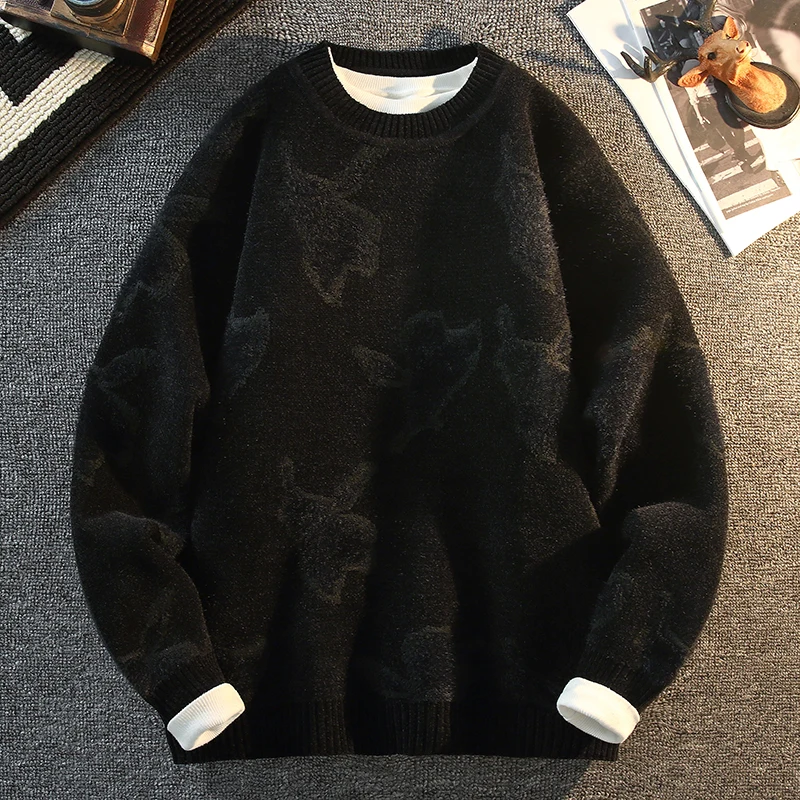 men's autumn winter long sleeves knit sweater round neck new model jacquard keep warm high quality pullover leisure fashion tops