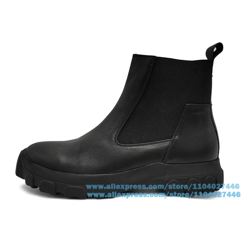 Botas de piel de vaca de suela gruesa para hombre, botas altas informales y a la moda, zapatos hechos a mano a la moda para primavera con aumento de altura