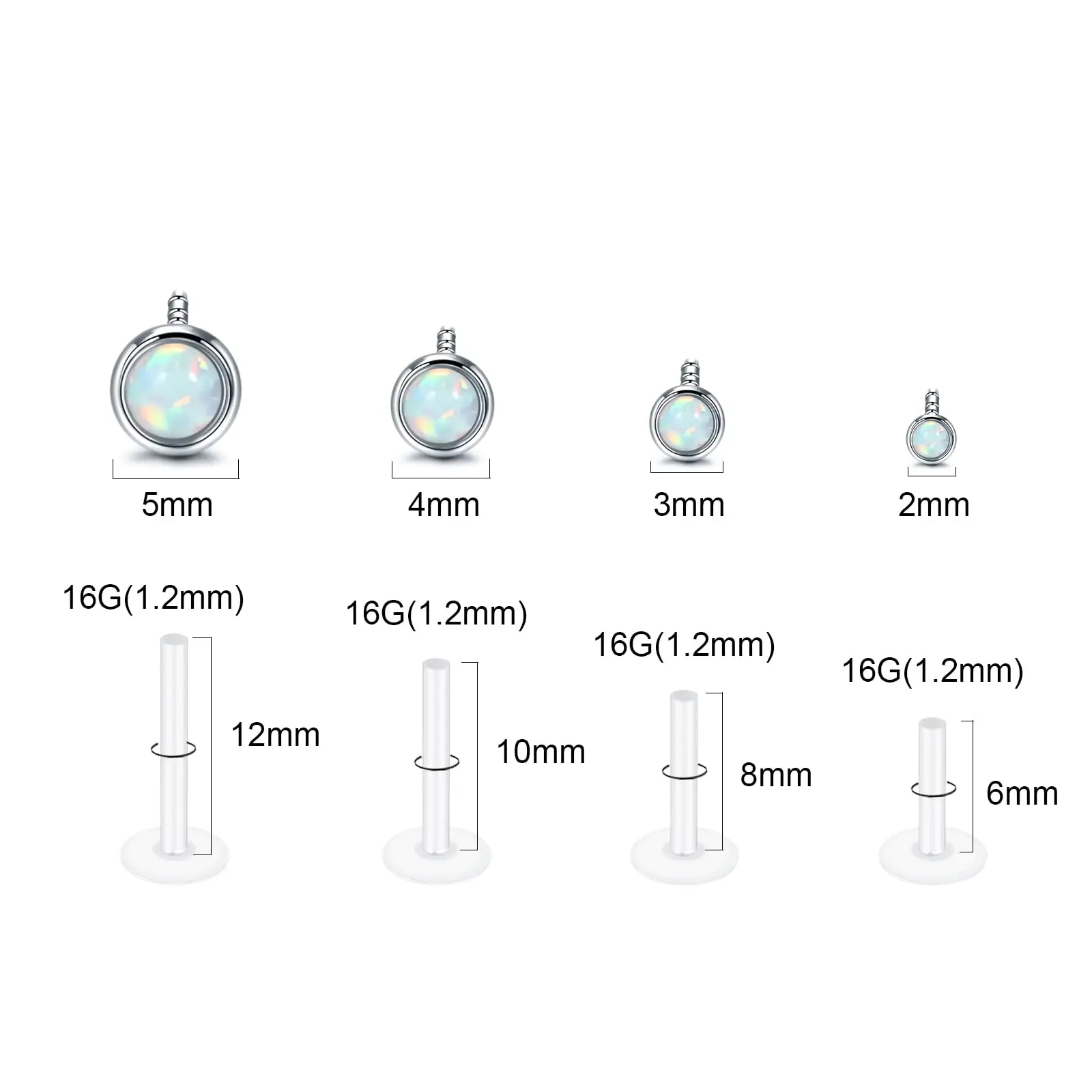 Clear Lip Rings Stud for Women 16G Lip Nail Plastic Piercing Jewelry 2mm-5mm Opal Helix Cartilage Earrings Retainer 6mm-12mm