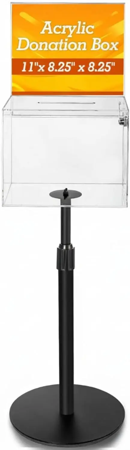 

Прозрачная акриловая коробка для пожертвований с замком и ключом, 11x8.25x8.25 дюймов, с отверстием для подставки, для офиса, благотворительных организаций, церкви, сбора пожертвований