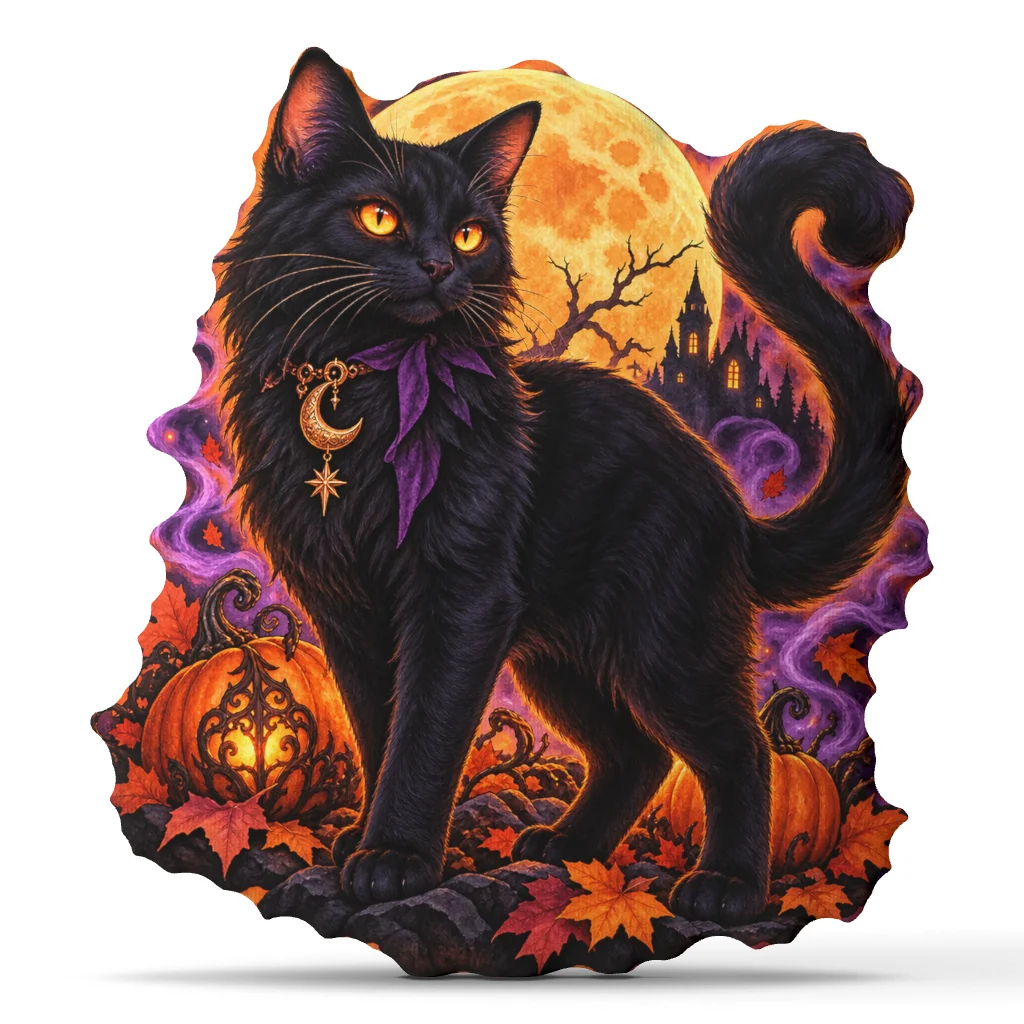 Black Cat Halloween Shaped Pillow Gothic Moon Cushion Stuffed Throw Pillow Witchy Pumpkin Autumn Sofa Living Room Decor Gift