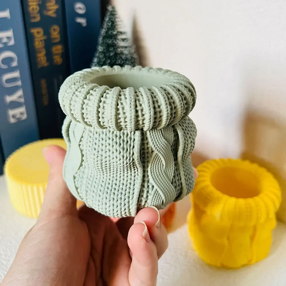 

Christmas Candlestick Silicone Mold DIY Knitting Yarn Candle Cup Snowflake Tree Tealight Holders Plaster Resin Mould Xmas Decor