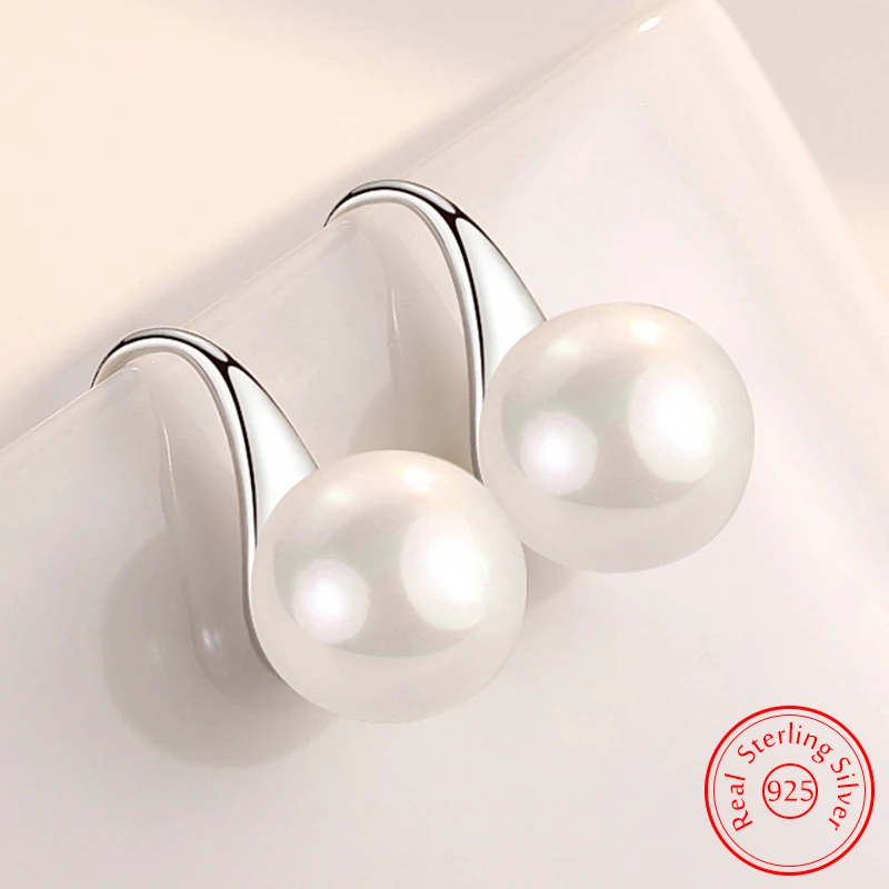 

Real 925 Sterling Silver Woman's Quality Jewelry Original New Pearl Drop Earrings Fashion FQL25022