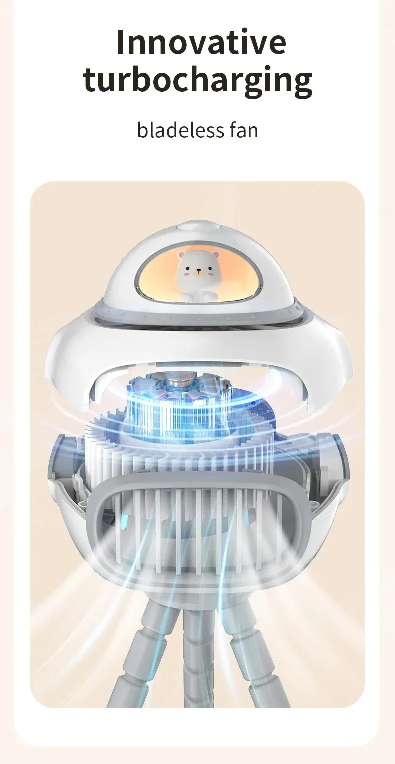 عربة أطفال محمولة بمشبك مروحة قابل لإعادة الشحن مدمج في 4 تهويدات قابلة للاستخدام الخالية من الشفرة للأطفال سكوتر مروحة الأخطبوط الصغيرة في الهواء الطلق #4