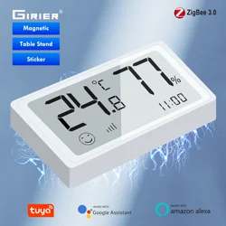 GIRIER Tuya ZigBee Smart Temperature Humidity Sensor Indoor Thermometer Hygrometer Battery-Powered Works with Alexa Hey Google