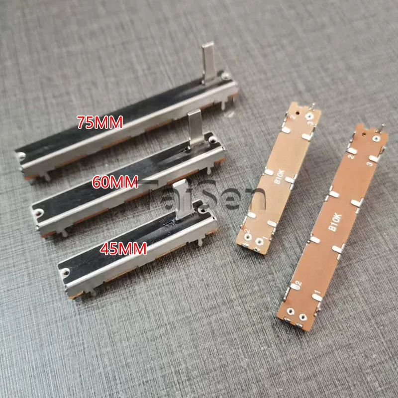 5PCS Total Length 45/60/75mm Single& Dual Linear Slider Potentiometer, Mixer Fader, A10K / B10K, Dimmer Slider Lever Length 15mm