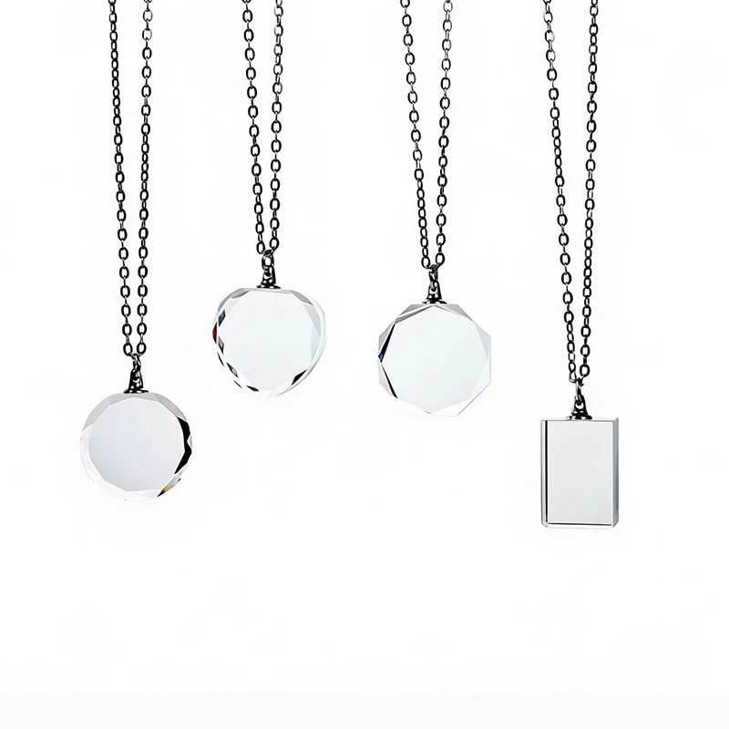 Transparent Blank K9 Rectangle Crystal Necklace for Laser Engraving LOGO Pattern Text Crystal Pendants xTool