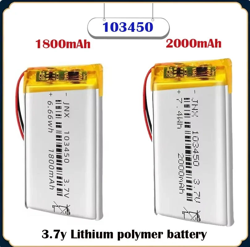 103450 3.7V 1800mAh2000mAhLithium Polymer Rechargeable Battery Jst PH for Camera GPS Navigator MP5Bluetooth Headset аккумулятор