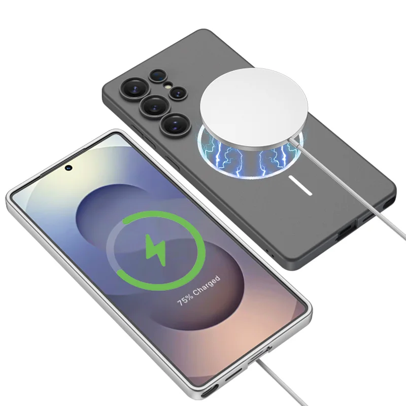 Funda de teléfono con protección de lente, de cuero metálico ultrafino magnético, agradable para la piel, para Samsung Galaxy S25 Ultra