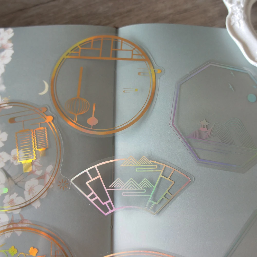 

18pcs Gold Silver Ancient Chinese Architecture Window Style PVC Sticker Scrapbooking DIY Gift Packing Label Decoration Tag