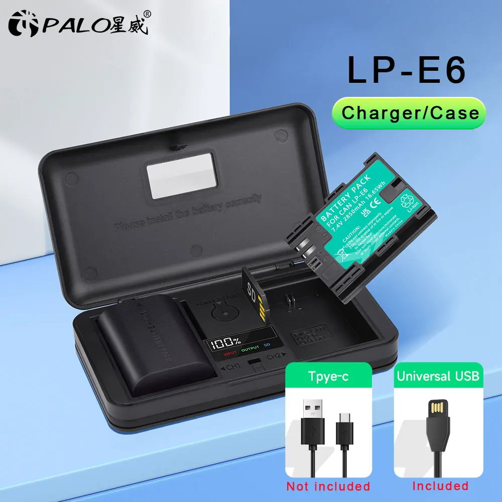 

LP-E6 LP-E6N E6 Battery Charger Case, SD Card and Battery Holder for Canon EOS R5C R5 R6 R 5D Mark IV 5D Mark III II 6D Mark II