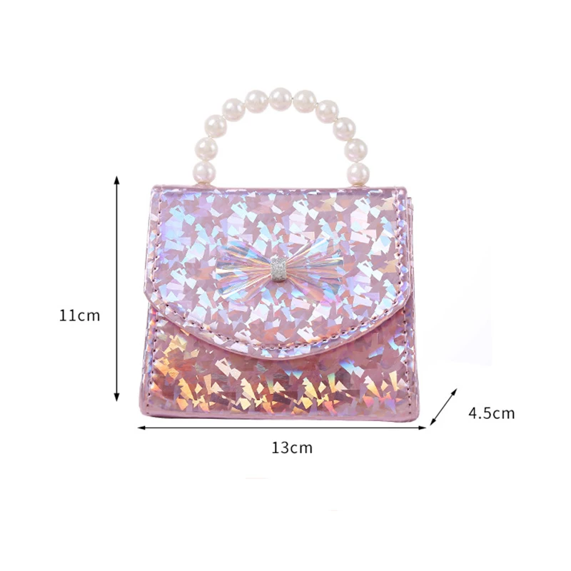 Child Small Fragrant Wind New Bags Cute Princess Shoulder Bags Sparkling Sequin Backpack Bow Handbag Pearl Girls Crossbody Bags