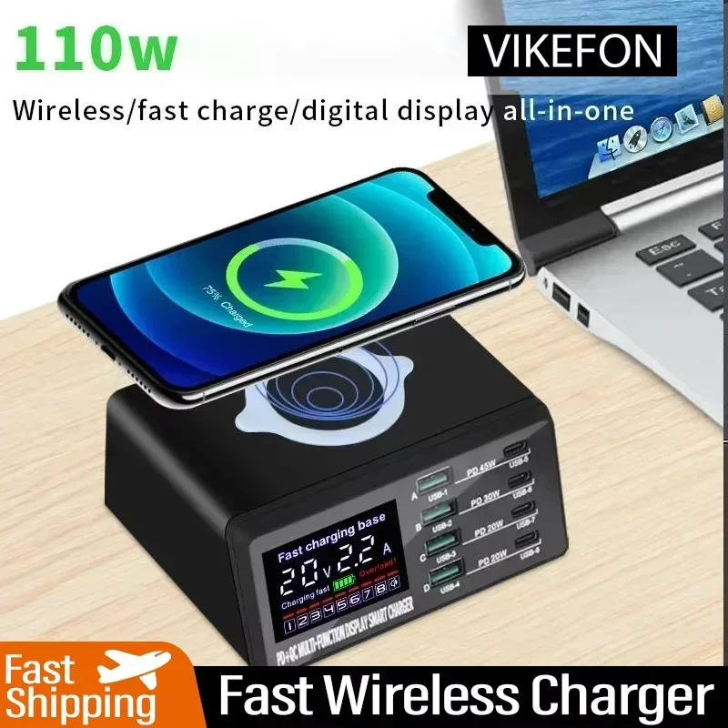 140W USB C GaN Charger Desktop Wireless Charger QC PD3.1 110W 100W PD Fast Charging Station Power for MacBook Pro iPhone Samsung