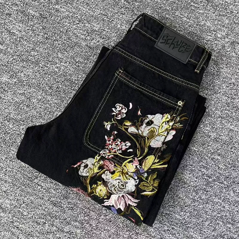 جينز Derschutze غير رسمي مناسب للاستخدام اليومي بأرجل مستقيمة 2025 نمط هاراجوكو ملابس الشارع الشهير للرجال والنساء جينز Derschutze مطرز #4