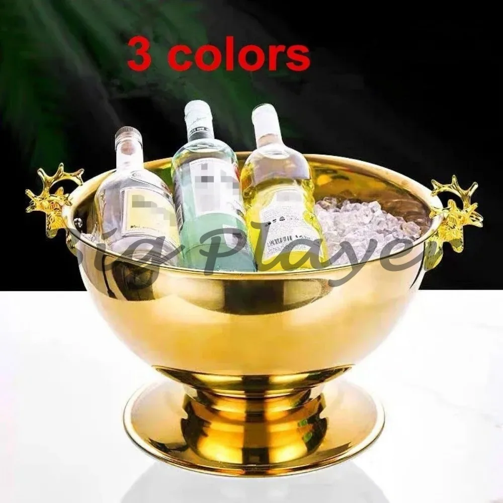 

Elegant Gold Silver Deer Head Ice Bucket - 304 Stainless Steel Large Bar Champagne Beer Bowl