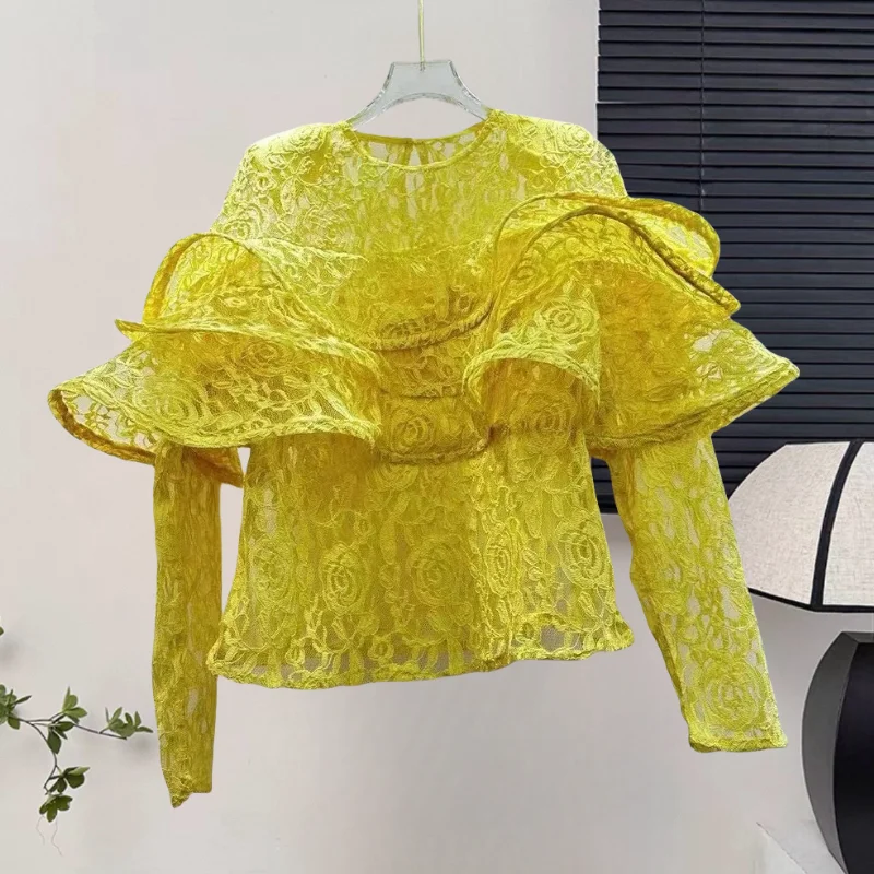 

loose fitting shirt with unique design sense, niche spring and autumn tie up solid color top, women's slimming temperament shirt