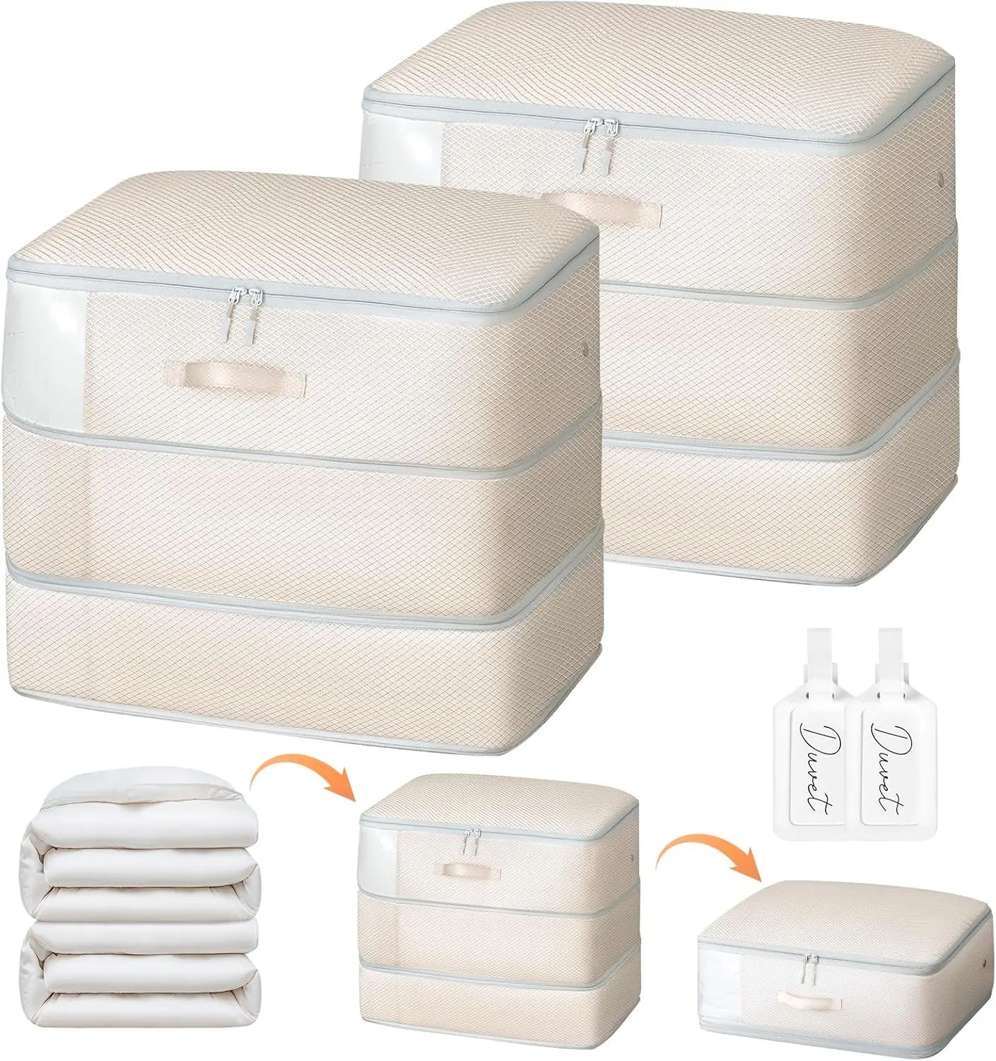 

Comforter Storage Bag 3-Layer Compression Organizer Washable Blanket Storage for Closet, 2-Pack Beige