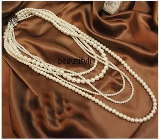 Round bead sweater chain multi-layer autumn and winter long trendy clothes pendant accessories