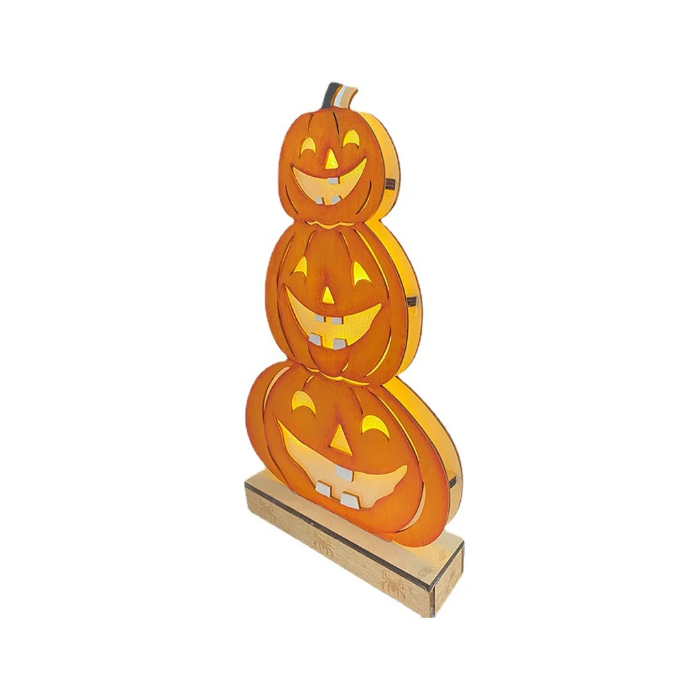 

Wooden Pumpkin Adornment H Carved Luminous Table Decor Bedroom Halloween Party Supplies nament C
