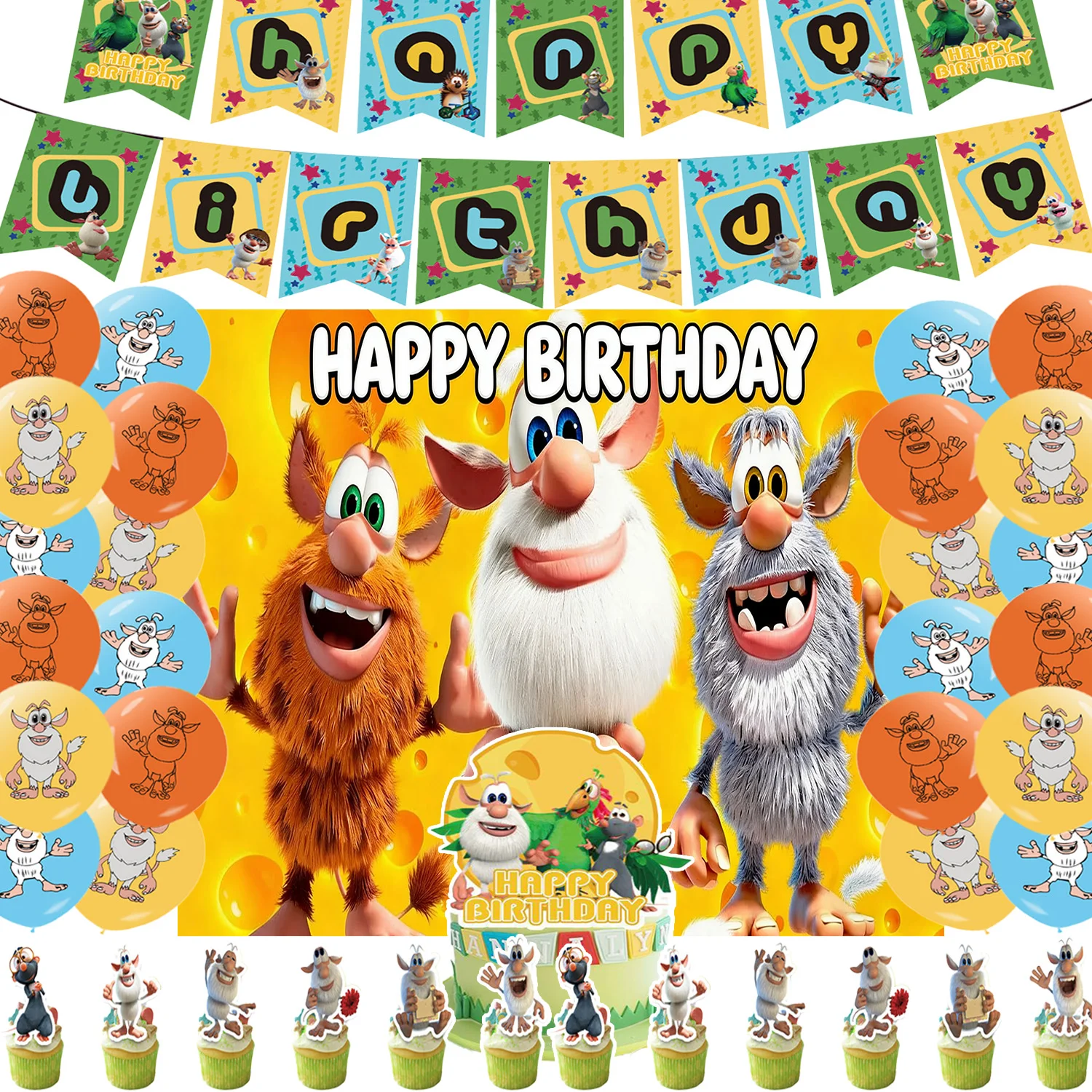 

Cartoon Boobaed Theme Kids Birthday Party Decor Early Education Child Boobaed Balloon Cake Topper Banner Backdrop Party Supplies