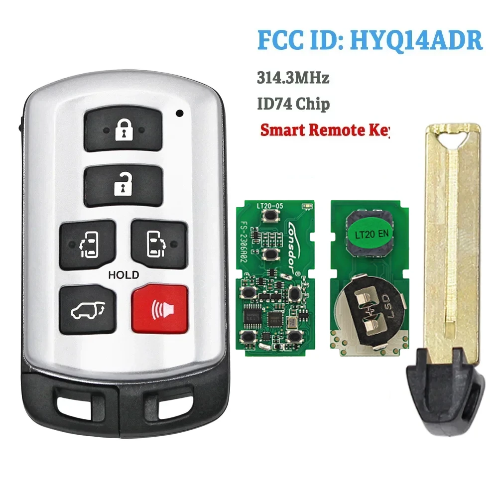 6 Knop Slimme Afstandsbediening Sleutel Fob 314.3Mhz ID74 Chip Voor Toyota Sienna 2011 2012 2013 2014 2015 2016 2017 2018 2019 Fcc Id: HYQ14ADR