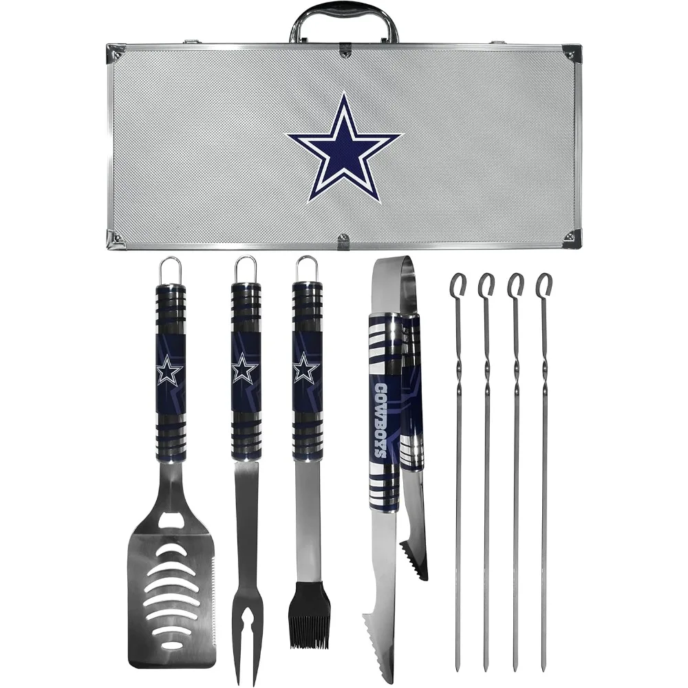 

8-Piece Gray Tailgating BBQ Set with Carrying Case for Sports Fans