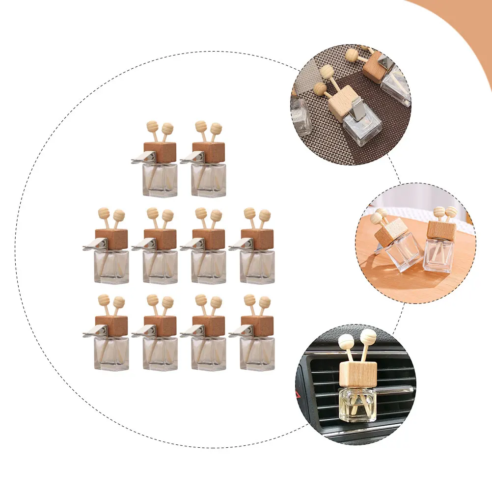 

10Pcs Car Air Vent Aromatherapy Diffuser Bottles Wooden Lid Rotatable Perfume Containers Essential Oil Freshener for Auto Aroma