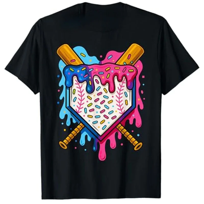 

Baseball Ice Cream Drip Batter Graphic T-Shirt Men's Cotton Crewneck