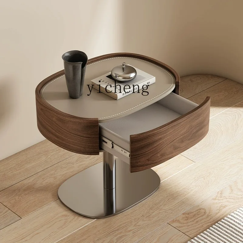 

TQH Medieval Solid Wood Stainless Steel Bedside Cabinet Light Luxury Multifunctional Bedside Shelf Niche Bedside Table