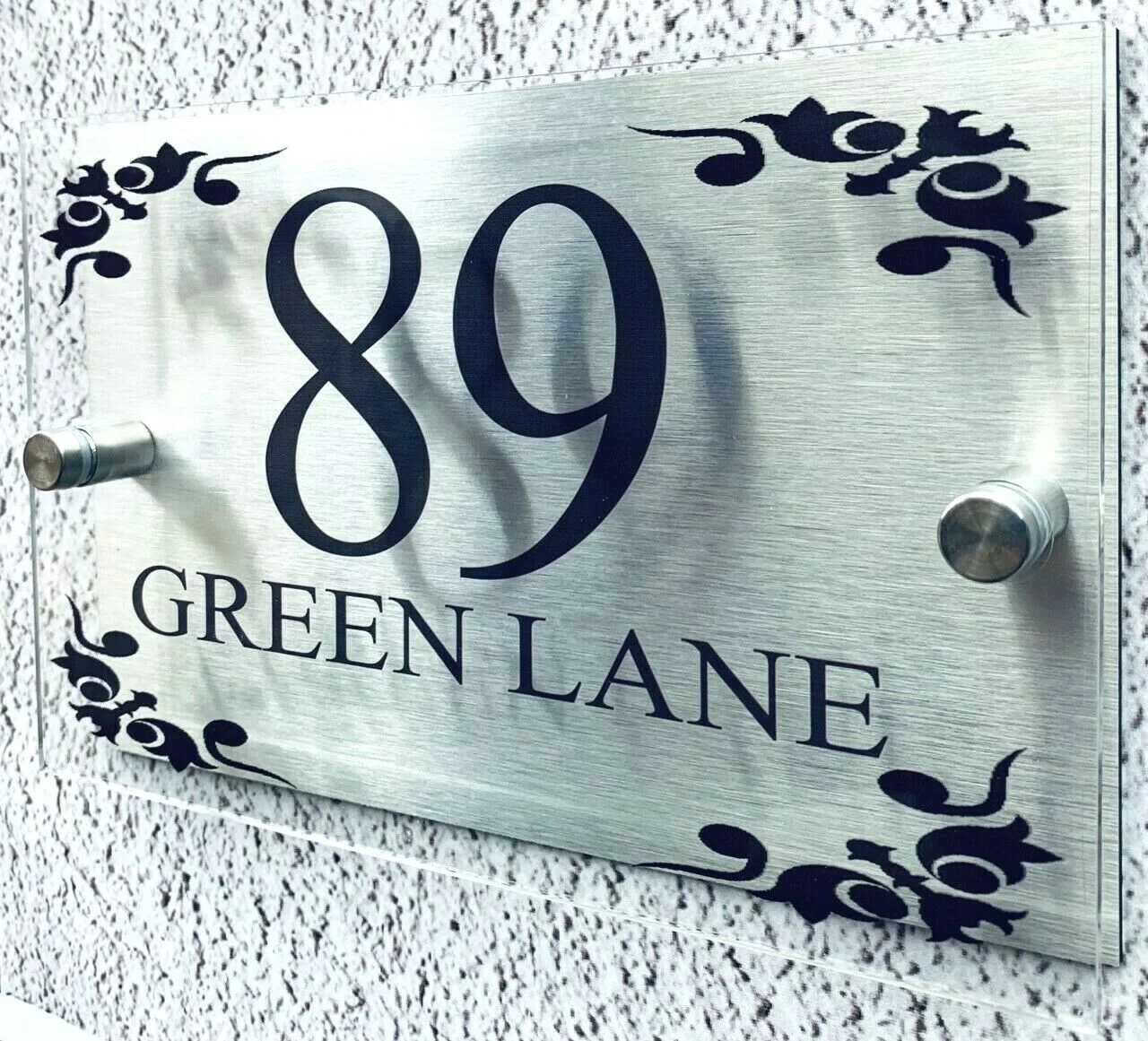 House Number Plate Customized Acrylic Door Number Signs Street Name Plaque with Pretty Designs on Each Corners