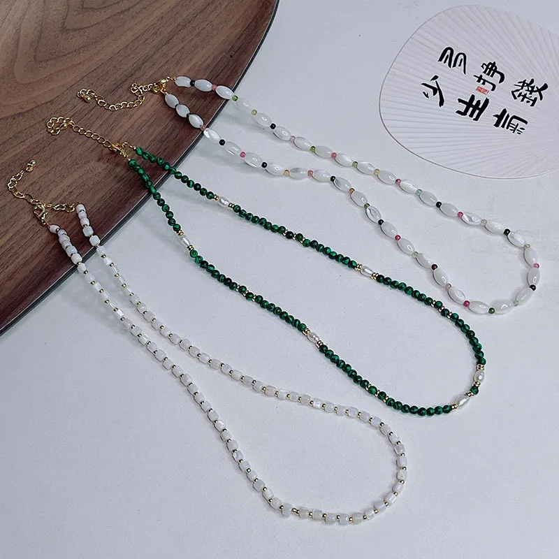 

Spring and Summer New Chinese Style Simple Style Malachite Necklace Female Niche Shell Pearls Beaded Necklace Everyday Joker Cla