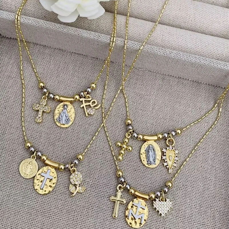 5 قطع جديد وصول العصرية 18 كيلو مطلية بالذهب المجوهرات الدينية الصليب سانت جود مريم العذراء قلادة قلادة للنساء والرجال