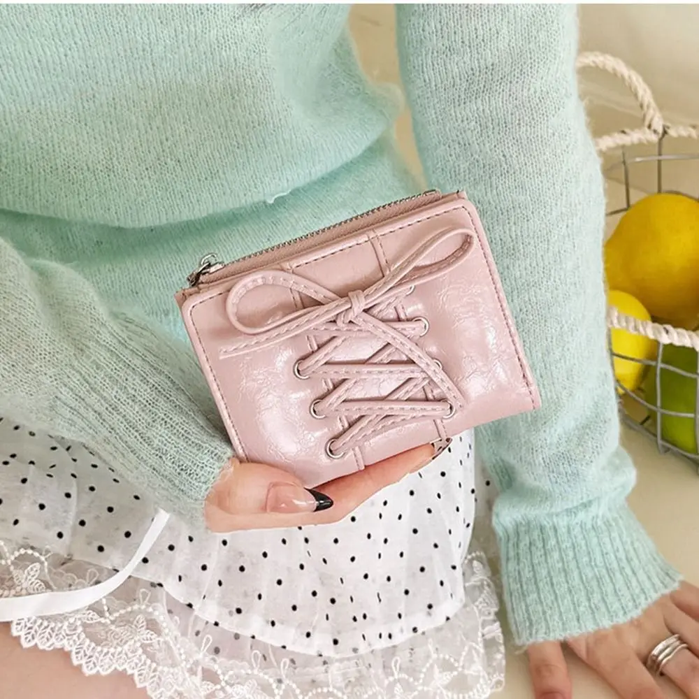 Portable Korean Style Bow Wallet Purse Short Clutch Coin Pouch Ultra Thin Multi Slot Card Bag Card Storage Bag