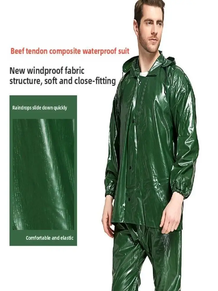 AliExpress NONE Thickened Unisex Raincoat Suit with Hood Water Proof Two-piece Adult Raincoat PVC Motorcycle Rain Coat Hiking Bike