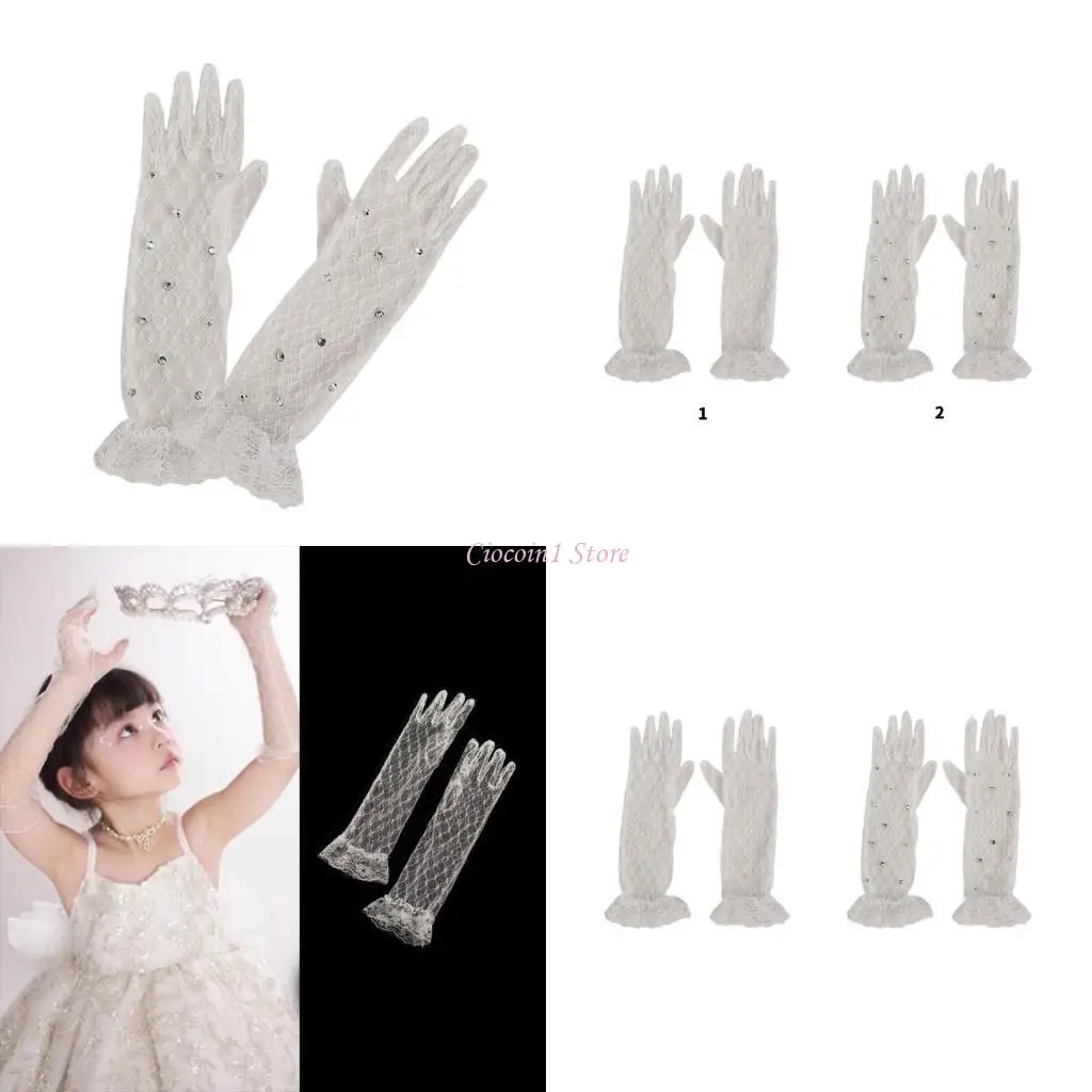 

Y1UB Kids Lace Gloves for Girls 3-12Y Parties and Ceremonies Stage Performances Mittens Wedding Accessories