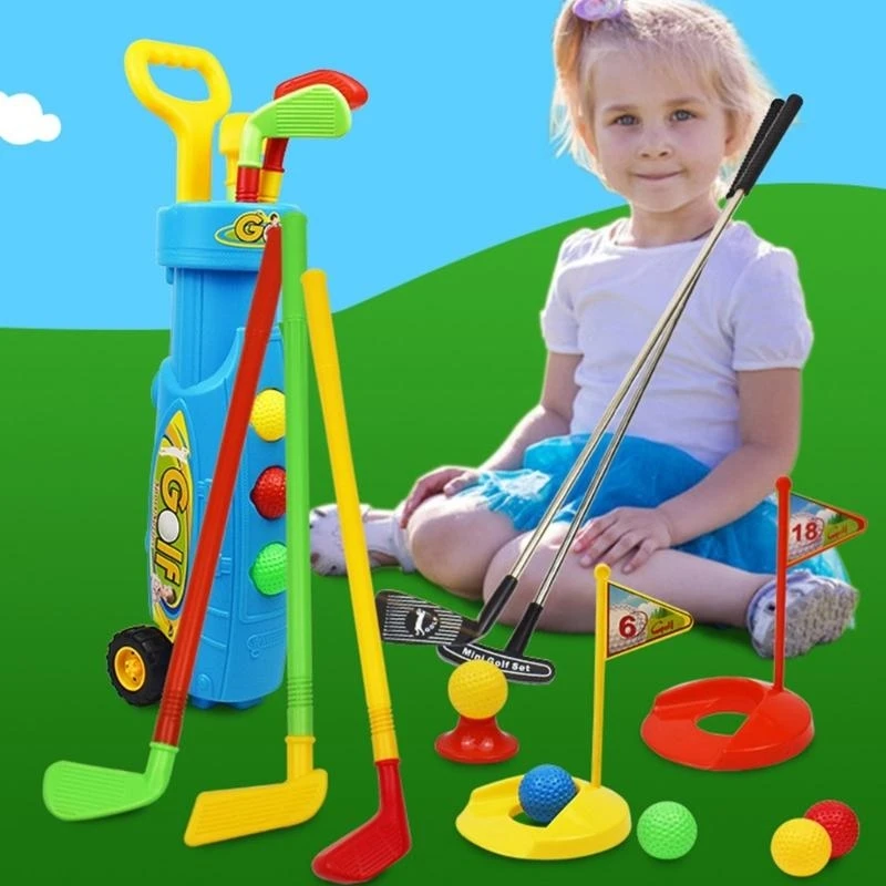 صغار أدوات تدريب الجولف لعبة 9 قطعة نوادي الجولف الكرة مجموعة تعزيز التنسيق بين اليد والعين الأطفال النشاط الرياضي لعبة 15UB