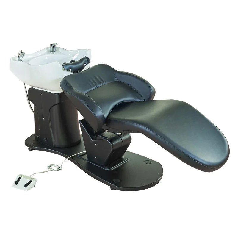 Electric massage shampoo bed, multi-functional lifting head treatment bed for barber shop