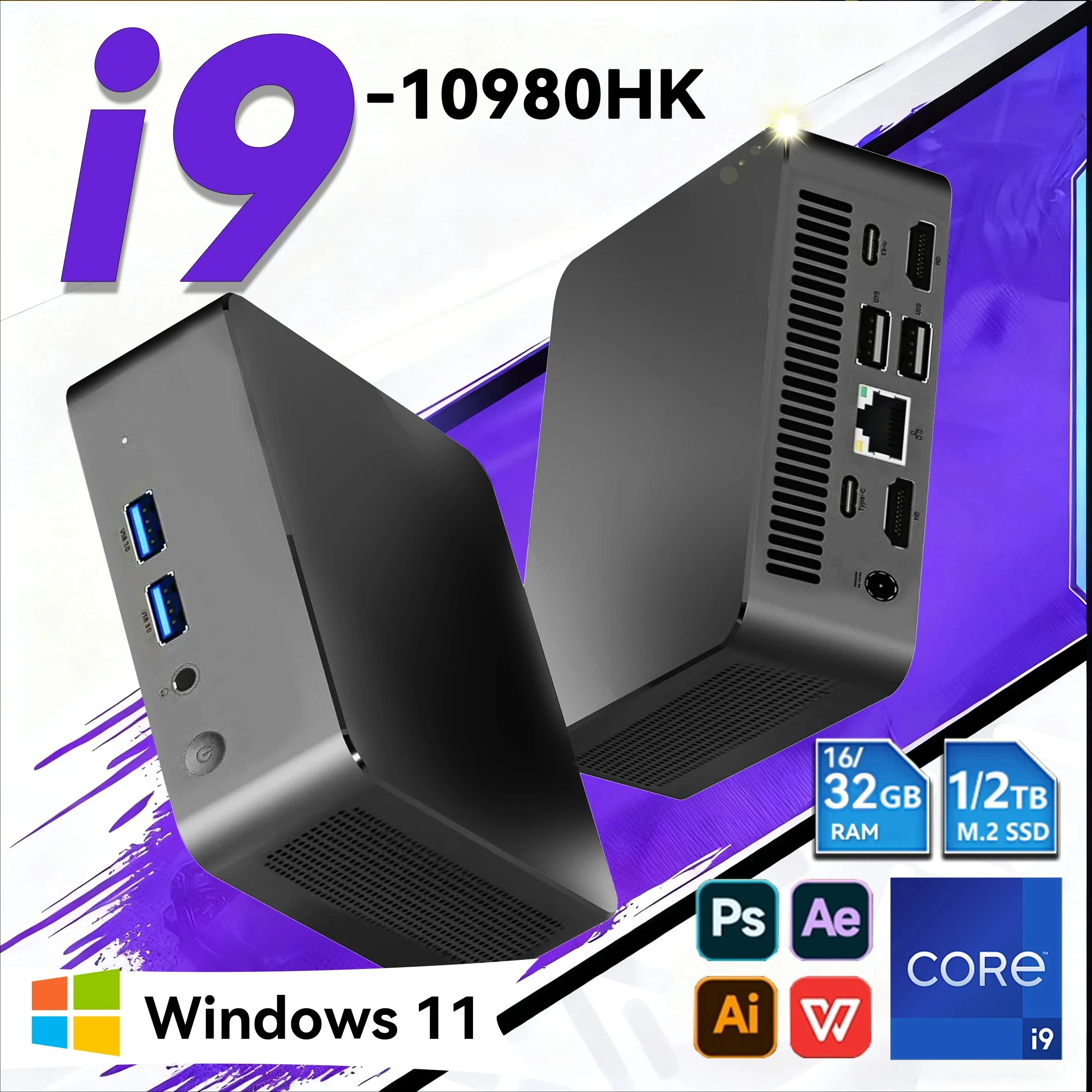 

2026 MINI PC Windows 11 Pro Core i9 10980HK 16GB RAM 1TB 2TB SSD WIFI 6 BT5.2 4K HD Mini Gaming Office Study Pc
