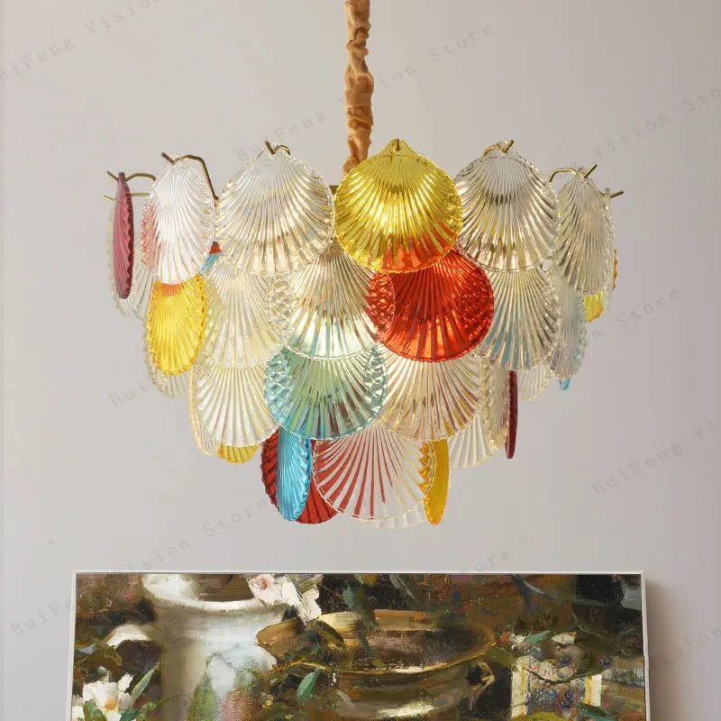 المعاصرة متعدد الألوان شل تصميم قلادة الثريا شنقا ضوء لغرفة الطعام غرفة المعيشة داخلي LED الإضاءة ديكور المنزل #4