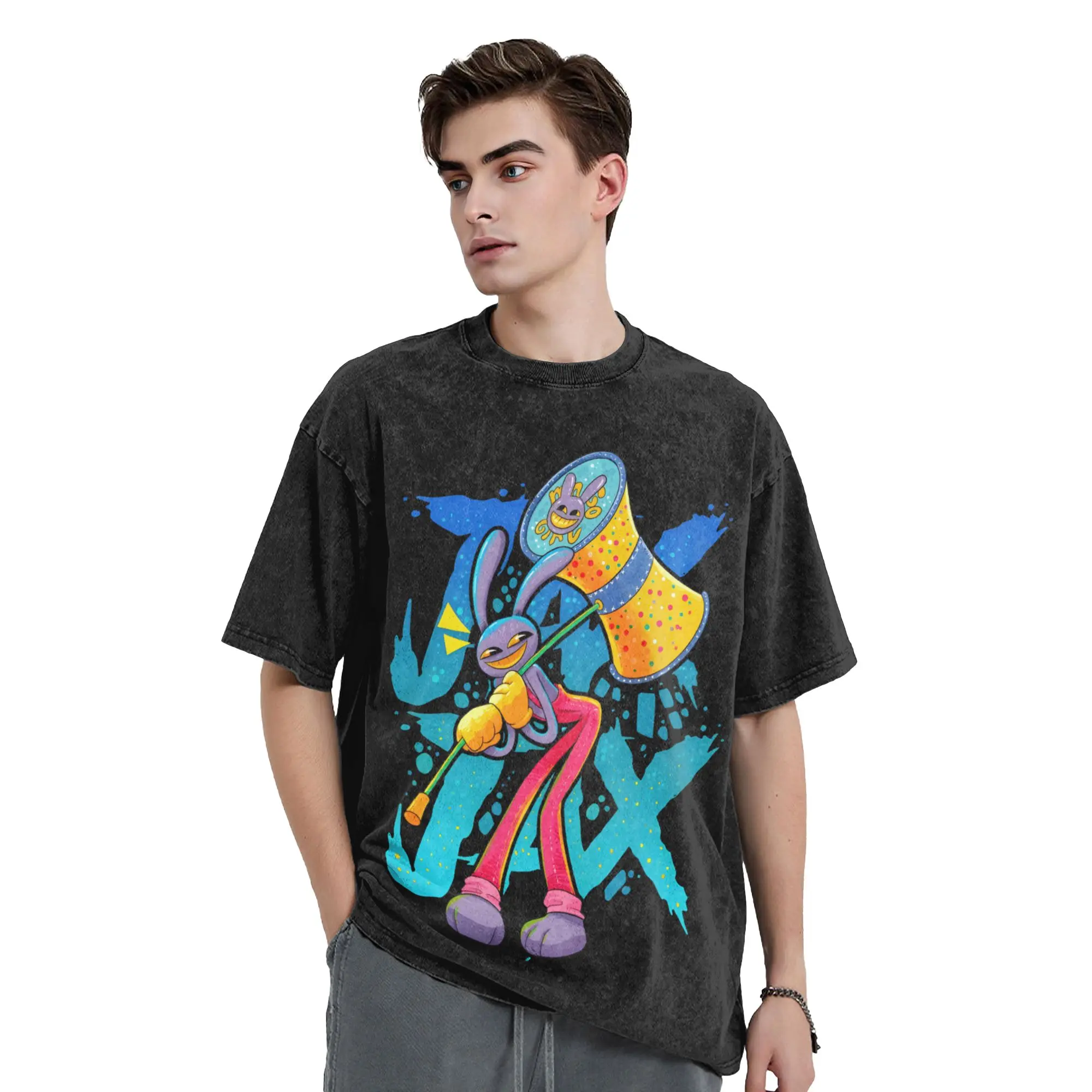 Jax Cartoon Digitals Circus Washed T Shirt Streetwear Vintage T-Shirts  Tees Men Women Cotton Harajuku Graphic