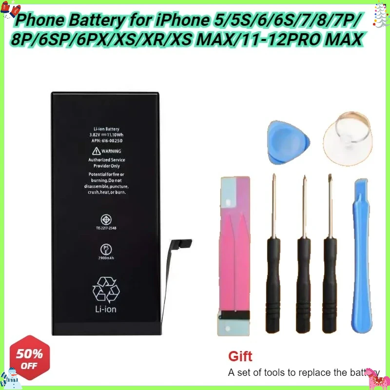 Batería de repuesto para iPhone 14 13 12 11 Pro Max X XS XR XSMAX 5S 6 6S 7 8 Plus 7p Batería de capacidad para Apple 6