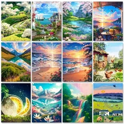 508844 Painting By Numbers On Canvas Mountain Landscape For Adults Kits Diy Paint With Numbers River Flowers