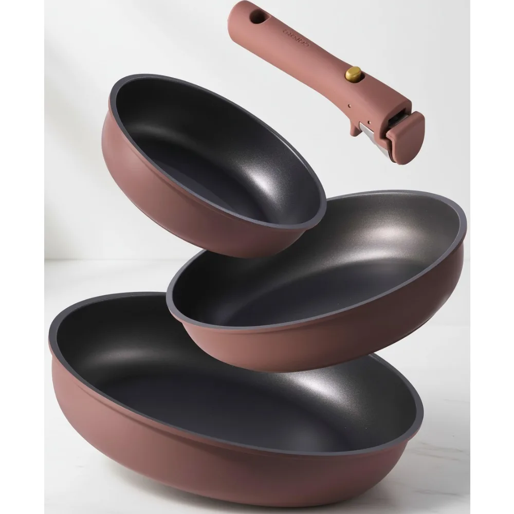 

4-Piece Non-Stick Frying Pan Set with Detachable Handle, 8"+10"+12", Oven & Dishwasher Safe, Induction Compatible Cookware