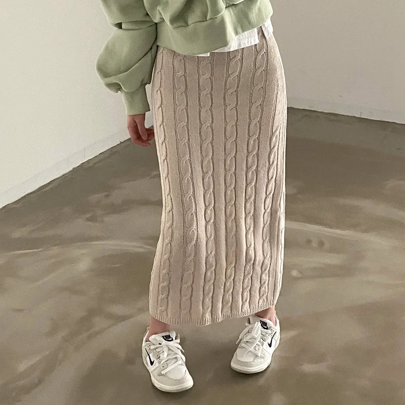 

Korean Sle Knitted f Skirt Spring 2026 Faion Retro Twist A-Line Long Skirt Women's mid Waist H-ape Other/Other